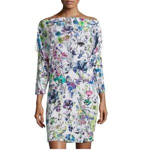 ROBERTO CAVALLI White Jersey ASTRO GARDEN FLORAL Robot DRESS Size 40